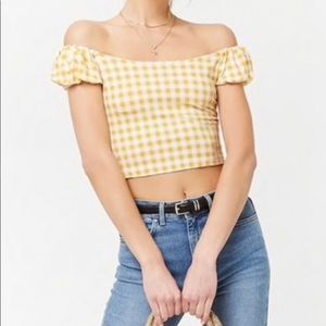 Forever21 yellow and white checkered crop top